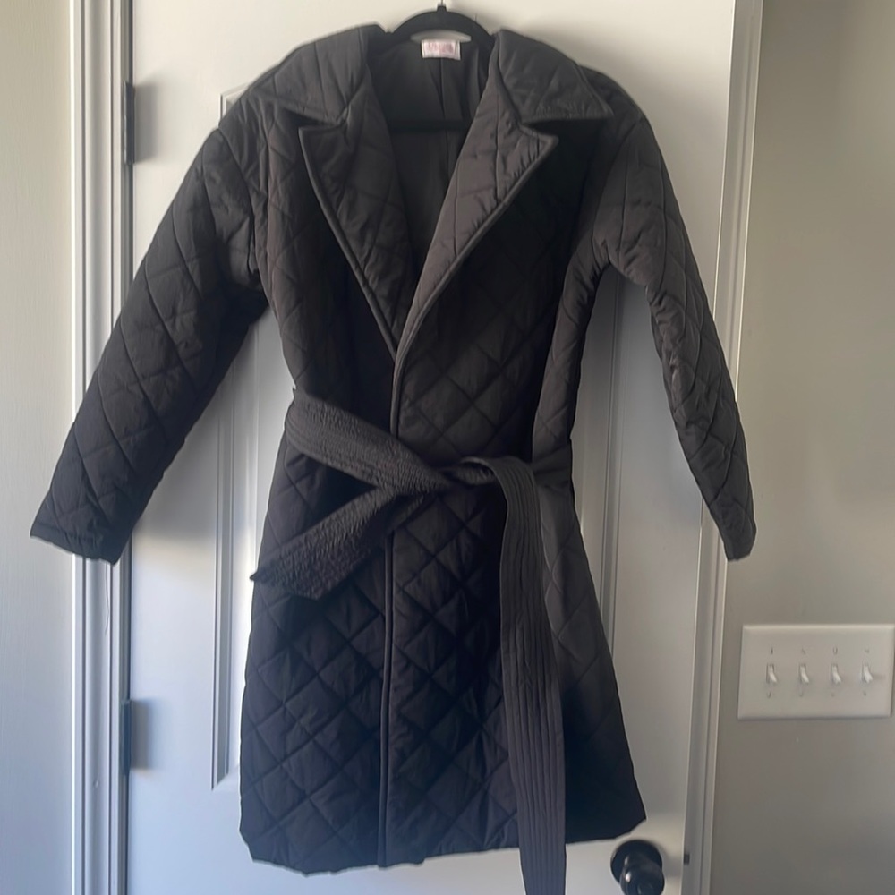 Black Pink Lily Quilted Puffer Coat